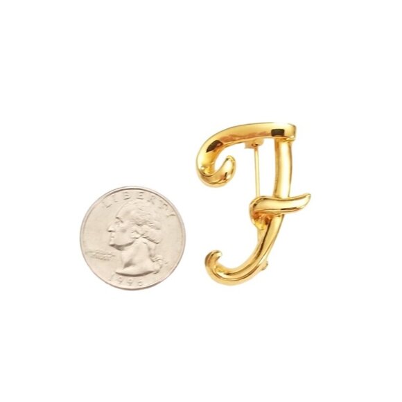 Anne Klein Gold-Tone Cursive Script Letter Initial F Brooch, Signed L61 - Picture 6 of 7